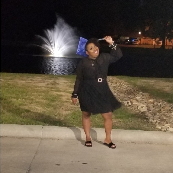 Long sleeve sheer top pleated bottom dress with belt and pearl detailing - Picture 2 of 2